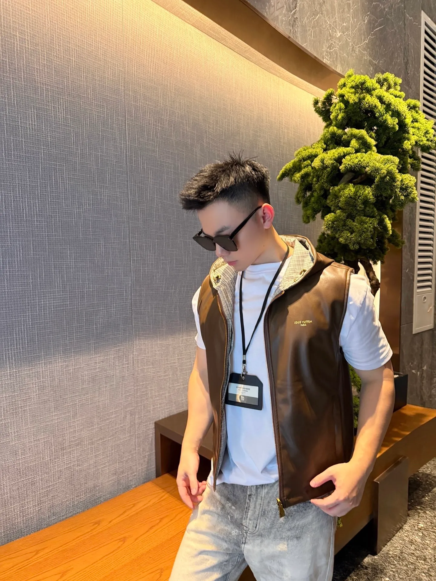 Louis Vuitton/Louis Vuitton checked leather double-sided vest